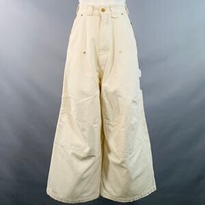 WILLY CHAVARRIA Size 26 Off White Cotton Baggy Cropped Carpenter Casual Pants